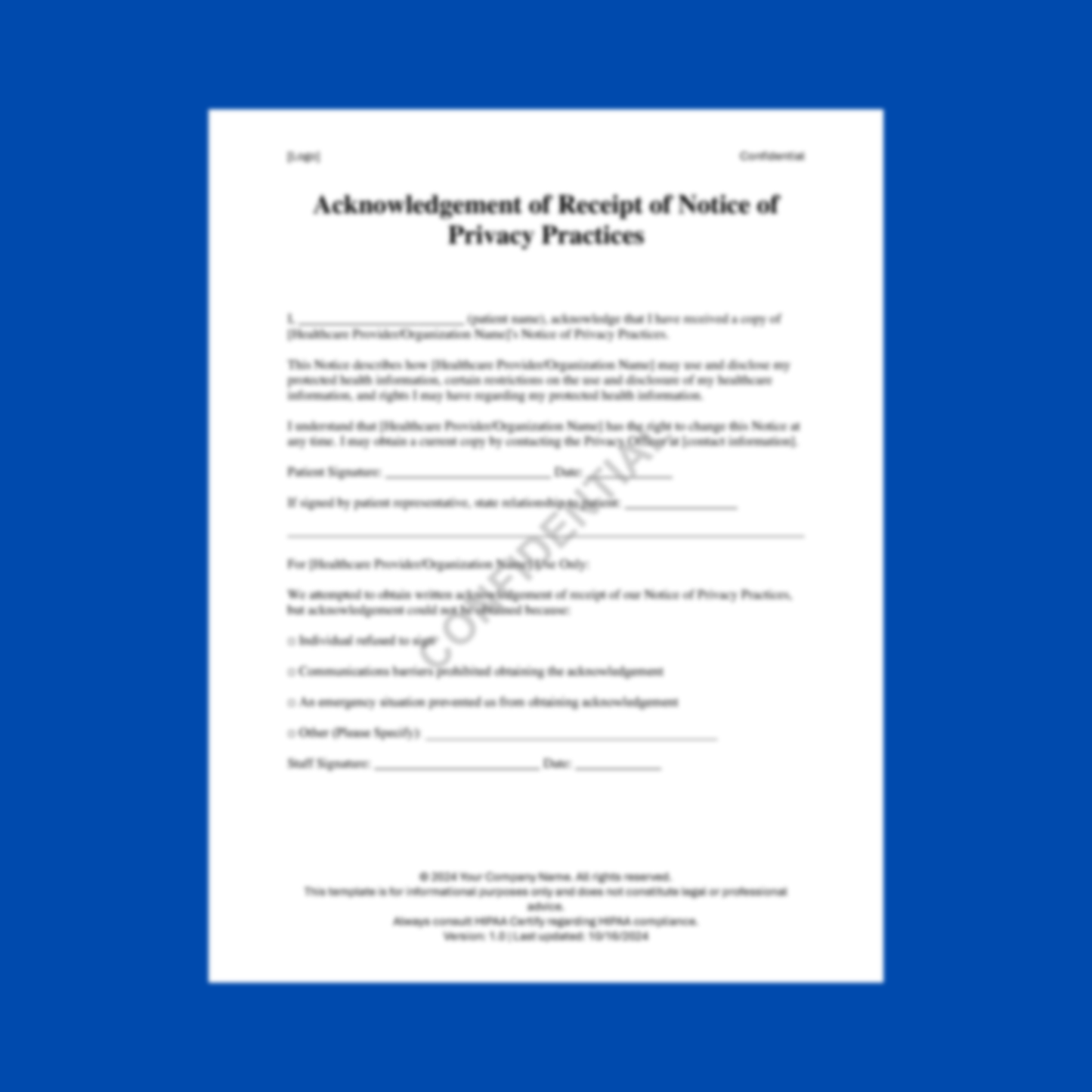 Acknowledgment of Receipt of Notice of Privacy Practices (Spanish) Template