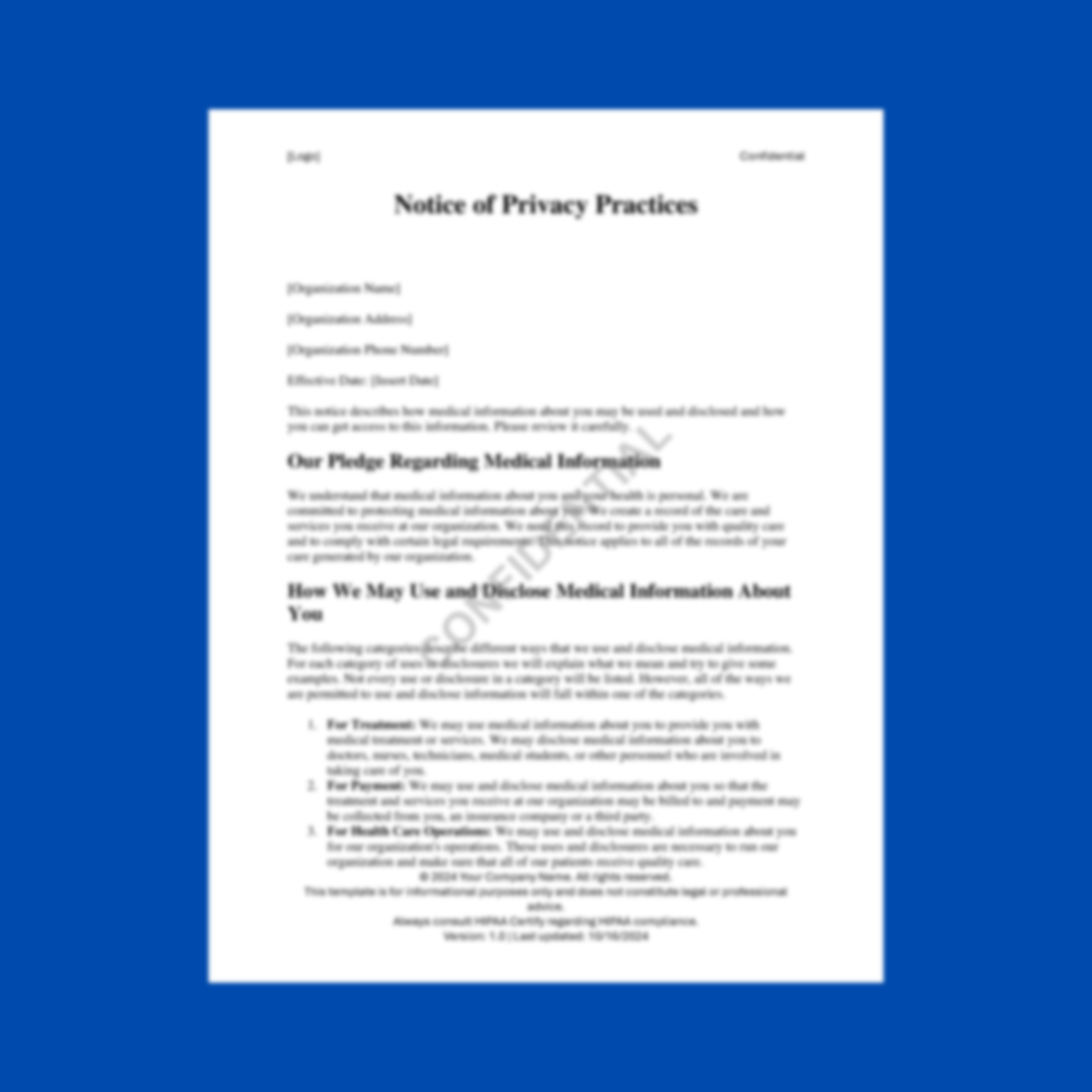 Preview of the Notice of Privacy Practices Template ā HIPAA-compliant digital download