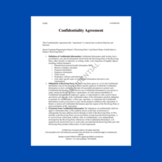 Confidentiality Agreement Template