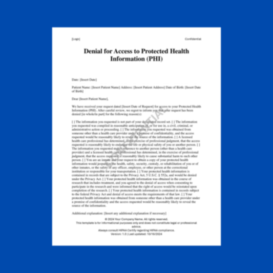 Denial for Access to Protected Health Information (PHI) Template