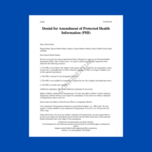 Denial for Amendment of Protected Health Information (PHI) Template