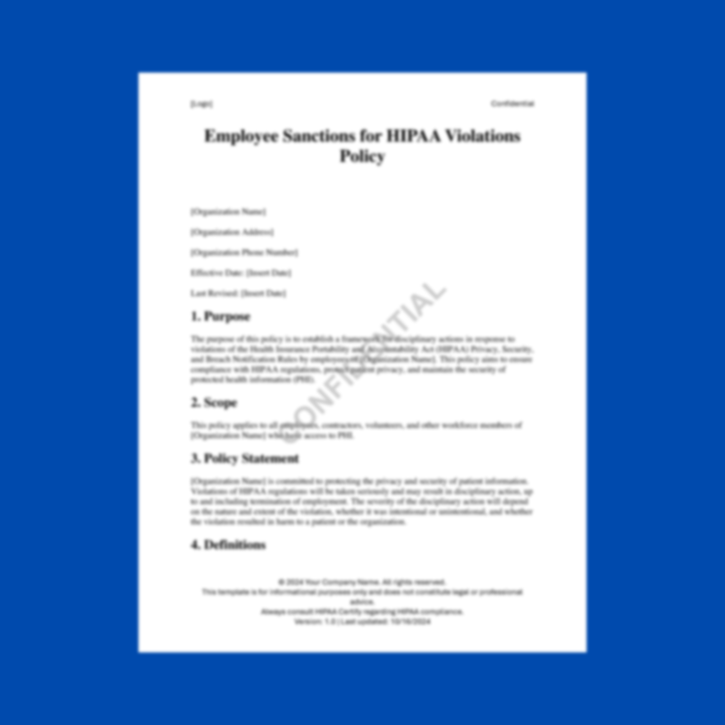 Preview of the Employee Sanctions for HIPAA Violations Policy Template — HIPAA-compliant digital download