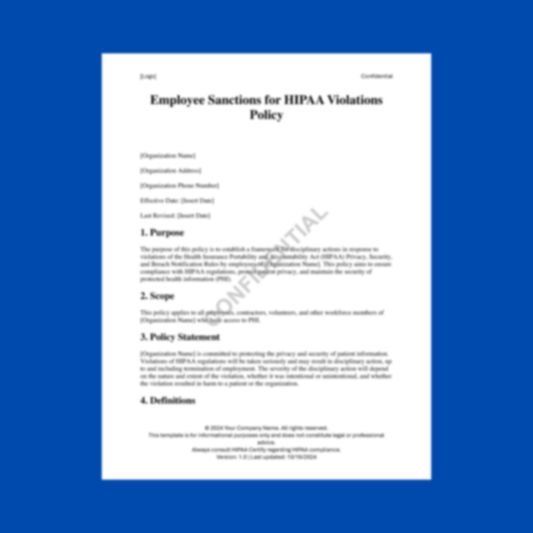 Employee Sanctions for HIPAA Violations Policy Template