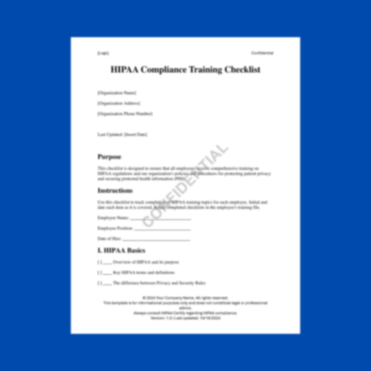 HIPAA Compliance Training Checklist Template