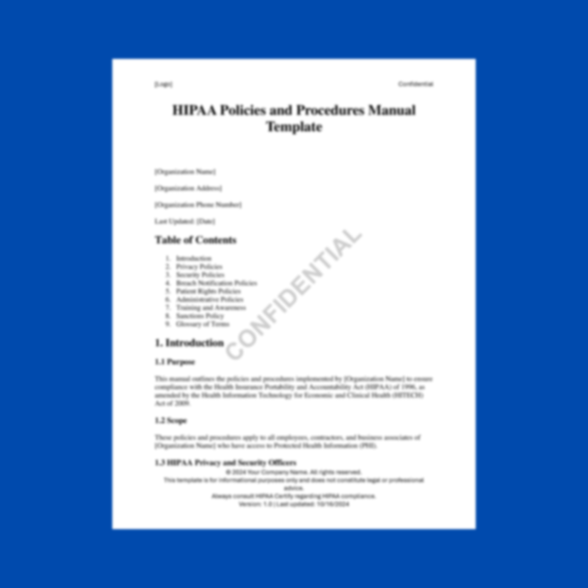 Preview of the HIPAA Policies and Procedures Manual Template — HIPAA-compliant digital download