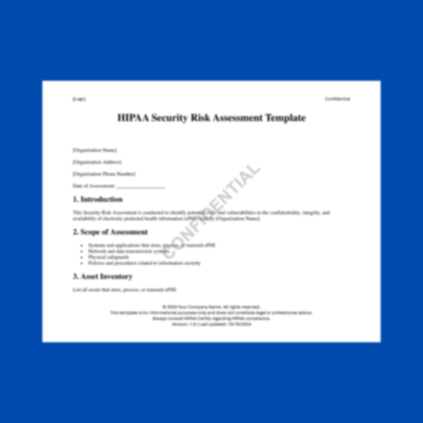 Preview of the HIPAA Security Risk Assessment Template — HIPAA-compliant digital download