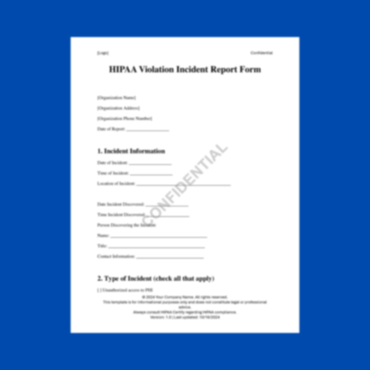 HIPAA Violation Incident Report Form Template