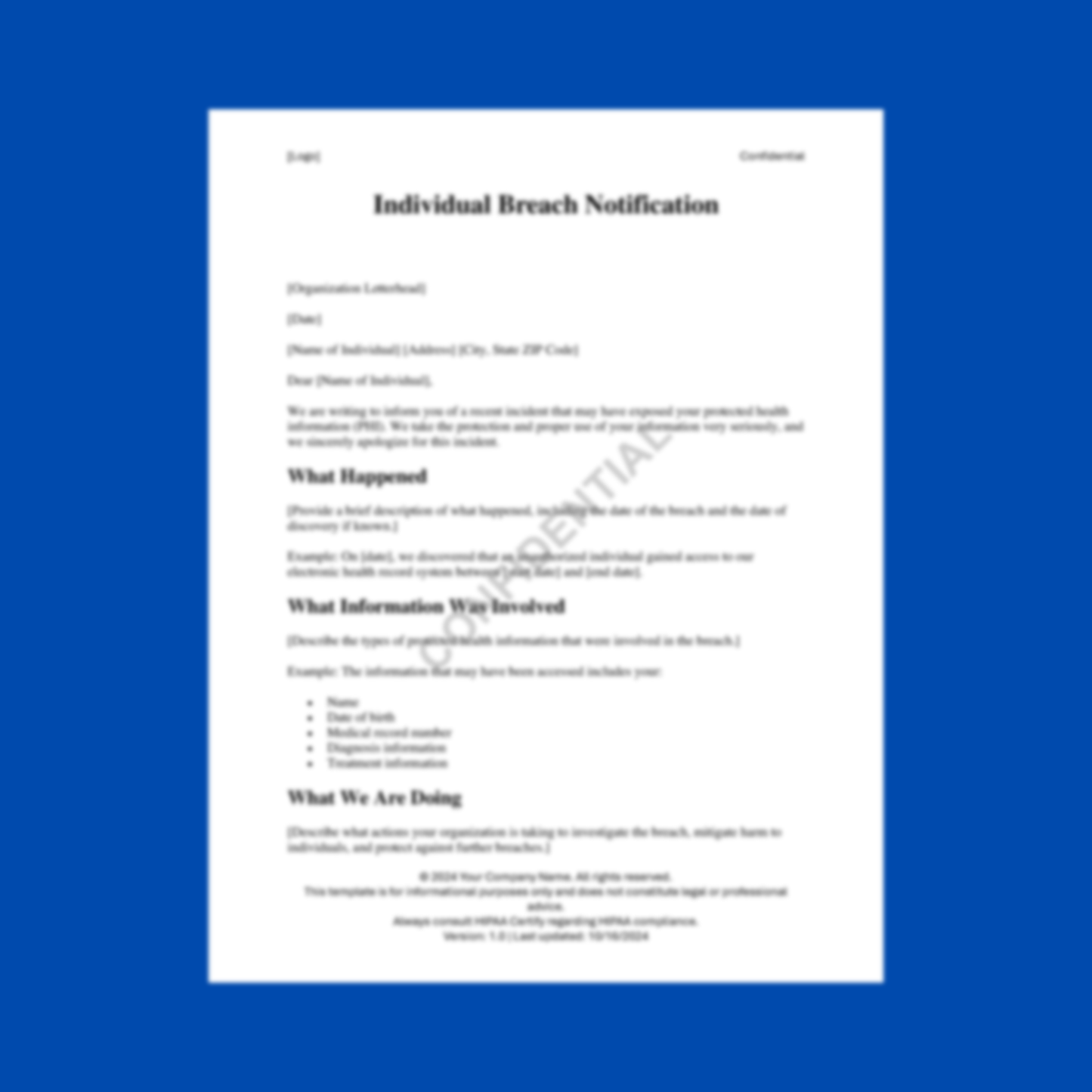 Preview of the Individual Breach Notification Template — HIPAA-compliant digital download
