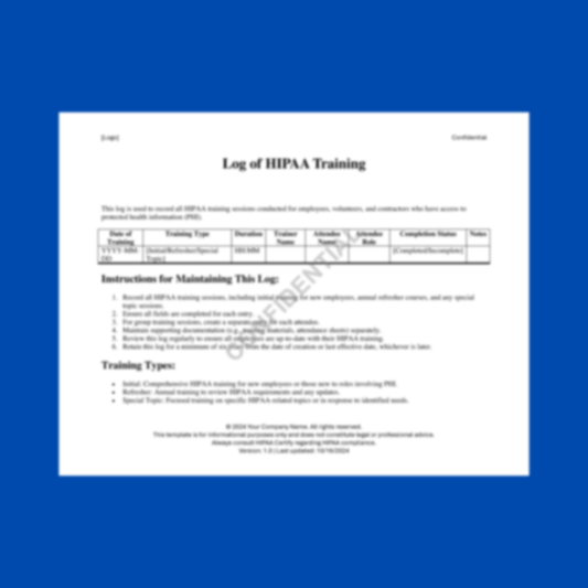 Log of HIPAA Training Template