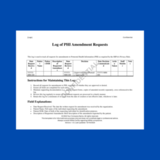 Log of PHI Amendment Requests Template