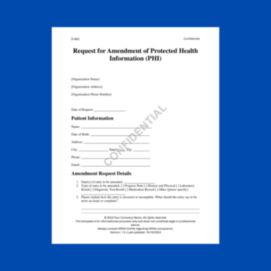 Request for Amendment of Protected Health Information (PHI) Template