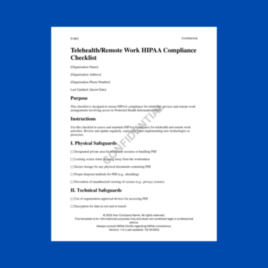 Telehealth Remote Work HIPAA Compliance Checklist Template